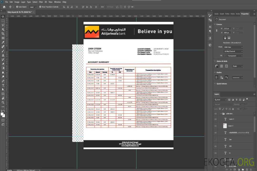 Sénégal Relevé d'Attijariwafa bank template Sénégal Relevé d'Attijariwafa bank template